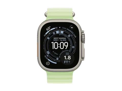 49mm Neon Green Ocean Band - Natural Titanium Finish