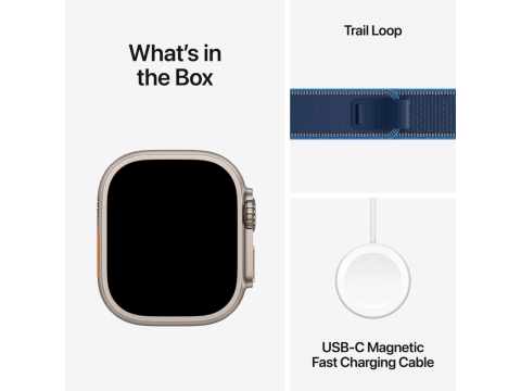 Apple Watch Ultra 3 GPS + Cellular 49mm Natural Titanium Case with Blue/Bright Blue Trail Loop - M/L,Model A3281