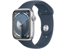 Apple Watch Series 9 GPS 45mm Silver Aluminium Case with Storm Blue Sport Band - M/L,Model A2980