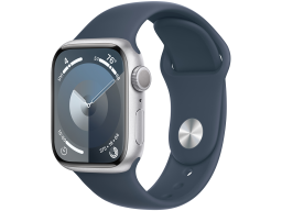 Apple Watch Series 9 GPS 41mm Silver Aluminium Case with Storm Blue Sport Band - S/M,Model A2978