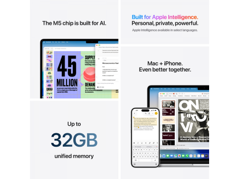 13-inch MacBook Air: Apple M5 chip with 10-core CPU and 8-core GPU, 16GB, 512GB SSD - Starlight,Model A3449