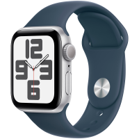 Apple Watch SE GPS 40mm Silver Aluminium Case with Storm Blue Sport Band - S/M,Model A2722