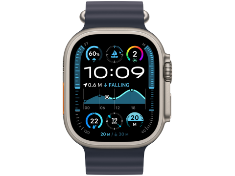 Apple Watch Ultra 2 2024 GPS + Cellular 49mm Natural Titanium Case with Navy Ocean Band,Model A2986