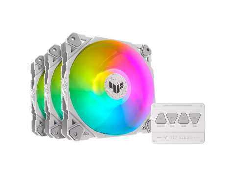 ASUS TUF Gaming TF120 ARGB White 3in1 - Triple Chassis Fan Kit with ARGB hub controller and PWM control delivers high performance and durability in a rainbow of color