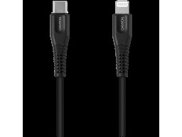 CANYON MFI-4, Type C Cable To MFI Lightning for Apple, PVC Mouling,Function：with full feature( data transmission and PD charging) Output:5V/2.4A , OD:3.5mm, cable length 1.2m, 0.026kg,Color:Black