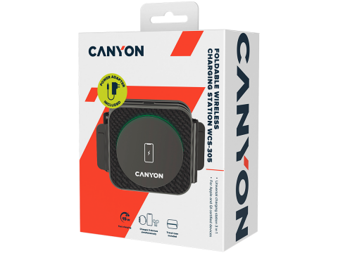 CANYON wireless charger WS-305 15W 3in1 Foldable Black