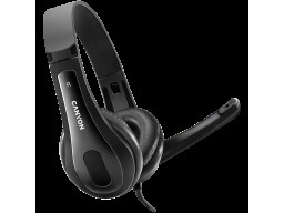 CANYON CHSU-1, basic PC headset with microphone, USB plug, leather pads, Flat cable length 2.0m, 160*60*160mm, 0.13kg, Black;