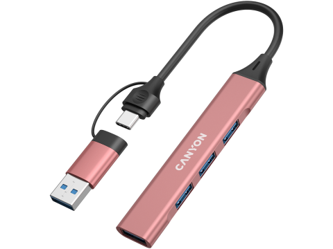 CANYON hub DS-02 4in1 USB-A/C Pink