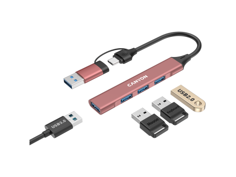 CANYON hub DS-02 4in1 USB-A/C Pink