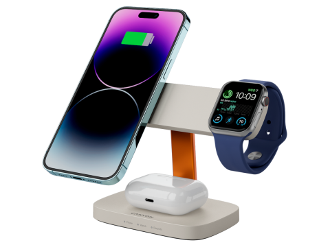 CANYON Wireless Charging Station Hexagon 310 3in1 LightGrey/Orange