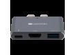 CANYON DS-1, Multiport Docking Station with 3 port, with Thunderbolt 3 Dual type C male port, 1*Thunderbolt 3 female+1*HDMI+1*USB3.0. Input 100-240V, Output USB-C PD100W&USB-A 5V/1A, Aluminium alloy, Space gray, 59*35.5*10mm, 0.028kg