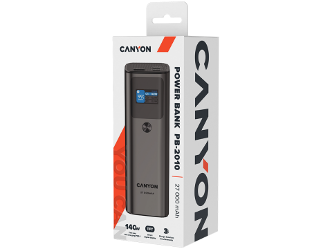 CANYON power bank PB-2010 TFT 27000 mAh 97.2Wh PD140W QC 3.0 Dark Grey