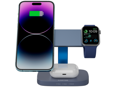 CANYON Wireless Charging Station Hexagon 310 3in1 DarkGrey/Blue