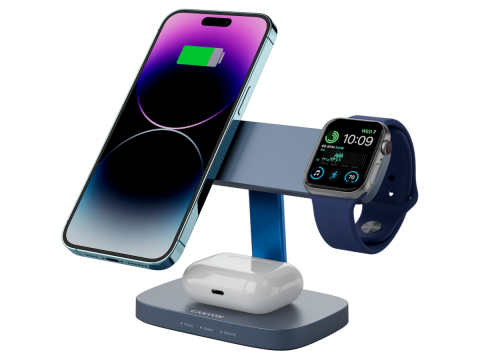 CANYON Wireless Charging Station Hexagon 310 3in1 DarkGrey/Blue