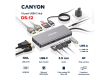 CANYON DS-12, 13 in 1 USB C hub, with 2*HDMI, 3*USB3.0: support max. 5Gbps, 1*USB2.0: support max. 480Mbps, 1*PD: support max 100W PD, 1*VGA,1* Type C data, 1*Glgabit Ethernet, 1*3.5mm audio jack, cable 15cm, Aluminum alloy housing,130*57.5*15 mm,DarK gra