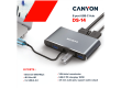 CANYON  DS-14, 8 in 1 USB C hub, with 1*HDMI: 4K*30Hz, 1*VGA, 1*Type-C PD charging port, Max 100W PD input. 3*USB3.0,transfer speed up to 5Gbps. 1*Glgabit Ethernet, 1*3.5mm audio jack, cable 15cm, Aluminum alloy housing,95*55*17.6 mm, 107g, Dark grey