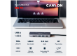 CANYON DS-11, 9 in 1 USB C hub, with 1*HDMI: 4K*30Hz,1*Gigabit Ethernet,, 1*Type-C PD charging port, Max 100W PD input. 2*USB3.0,transfer speed up to 5Gbps. 1*USB 2.0, 1*SD, 1*3.5mm audio jack, cable 18cm, Aluminum alloy housing115*46*15 mm, 88.5g, Dark g