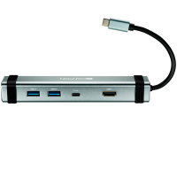 CANYON DS-3, Multiport Docking Station with 4 ports:1*Type C male+1*Type C female+2*USB3.0+1*HDMI, Input 100-240V, Output USB-C PD 5-20V/3A&USB-A 5V/1A, cabel 0.12m, Space grey, 150.8*33.7*24mm, 0.112kg