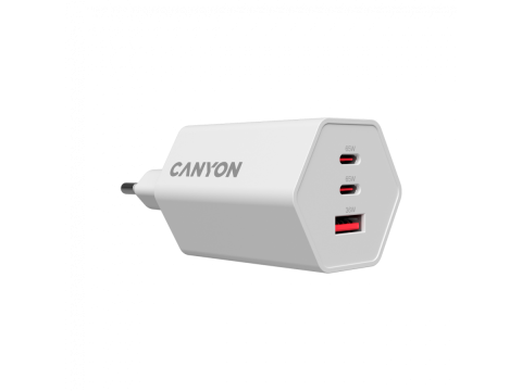 CANYON charger HEXAGON 65 GaN 65W 2xPD 1xQC EU White