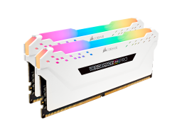 CORSAIR DDR4, 3000MHz 16GB 2x8GB Dimm, 15-17-17-35, XMP 2.0, Vengeance RGB Pro White Heatspreader, RGB LED, Black PCB, 1.35V