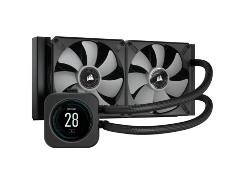 CORSAIR iCUE H100i ELITE LCD Display Liquid CPU Cooler, 240mm Radiator, Dual 120mm ML RGB PWM Fans, Intel: LGA1700/LGA1200/LGA115X/LGA20XX, AMD: AM5/AM4/sTRX4/sTR4, 5Y warranty, black