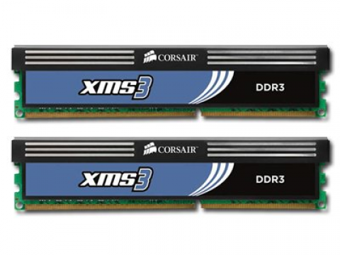 Corsair DDR3, 1600MHz 2x512Mx64non-ECC 2x240 DIMM, unbuffered, 9-9-9-24, XMS, 1.65V, matched pair