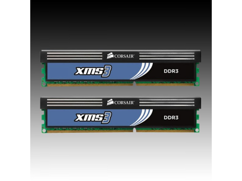 Corsair DDR3, 1600MHz 2x512Mx64non-ECC 2x240 DIMM, unbuffered, 9-9-9-24, XMS, 1.65V, matched pair