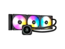 CORSAIR iCUE H150i ELITE LCD Display Liquid CPU Cooler, 360mm Radiator, Triple 120mm ML RGB PWM Fans,  Intel: LGA1700/LGA1200/LGA115X/LGA20XX, AMD: AM5/AM4/sTRX4/sTR4, 5Y warranty, black