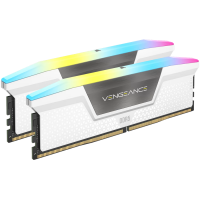 DDR5, 6000MT/s 64GB 2x32GB DIMM, Unbuffered, 40-40-40-77, Std PMIC, XMP 3.0, VENGEANCE RGB DDR5 White Heatspreader, RGB LED, 1.35V