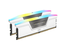 DDR5, 6000MT/s 64GB 2x32GB DIMM, Unbuffered, 40-40-40-77, Std PMIC, XMP 3.0, VENGEANCE RGB DDR5 White Heatspreader, RGB LED, 1.35V