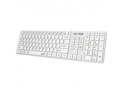 Клавиатура проводная мультимедийная Genius SlimStar 126, USB, 104 клавиши, 9 горячих кнопок, влагозащищенная, тонкие клавиши клавиши, кабель 1.5 м. Цвет: б