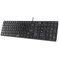 Клавиатура проводная мультимедийная Genius SlimStar 126, USB, 104 клавиши, 9 горячих кнопок, влагозащищенная, тонкие клавиши клавиши, кабель 1.5 м. Цвет: ч