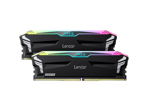 Lexar® Ares DDR5 (2X16GB) 6400 CL32 1.4V Memory with heatsink and RGB lighting,Dual pack, Black Color, EAN: 843367131587