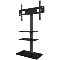 ONKRON Universal Floor TV Stand Tempered Glass Base and Shelves for 32-65'' TVs, Black