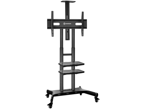 ONKRON Mobile TV Stand for 50-83” TVs with Wheels Shelves Height Adjustable Rolling TV Cart, Black