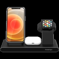 Prestigio ReVolt A7, 3-in-1 wireless charging station for iPhone, Apple Watch, AirPods, wilreless output for phone 7.5W/10W, wireless output for AirPods 5W, wireless output for Apple Watch 2.5W, material: aluminum+tempered glass, black color