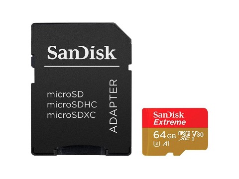 SanDisk Extreme microSDXC 64GB for Action Cams and Drones + SD Adapter 160MB/s A2 C10 V30 UHS-I U3; EAN: 619659170738