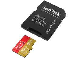 SanDisk Extreme microSDXC 512GB + SD Adapter + 1 year RescuePRO Deluxe up to 190MB/s & 130MB/s Read/Write speeds A2 C10 V30 UHS-I U3