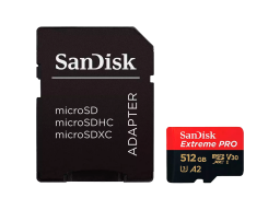 SANDISK Extreme PRO microSDXC 512GB + SD Adapter + 2 years RescuePRO Deluxe up to 200MB/s & 140MB/s Read/Write speeds A2 C10 V30 UHS-I U3