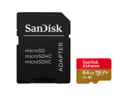 SanDisk Extreme microSDXC 64GB + SD Adapter + 1 year RescuePRO Deluxe up to 170MB/s & 80MB/s Read/Write speeds A2 C10 V30 UHS-I U3