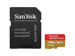 SANDISK Memory Flash cards 256ГБ Extreme Plus Micro SDXC Class 10/UHS-I U3/Video Speed Class V30/Application Performance Class A2, Rescue Pro Deluxe