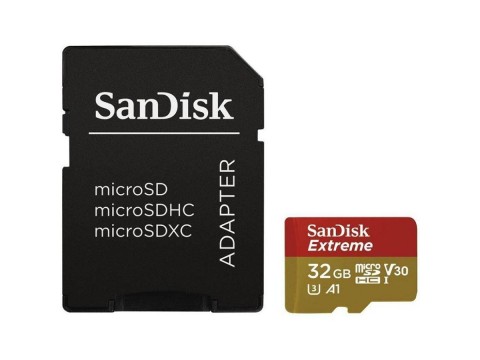 SanDisk Extreme microSDHC 32GB for Action Cams and Drones + SD Adapter - 100MB/s A1 C10 V30 UHS-I U3; EAN:619659155100
