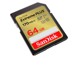 SanDisk Extreme PLUS 64GB SDXC Memory Card + 2 years RescuePRO Deluxe up to 170MB/s & 80MB/s Read/Write speeds, UHS-I, Class 10, U3, V30