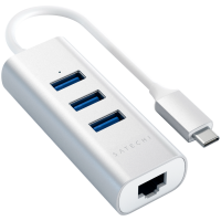 SATECHI Type-C 2-in-1 USB 3.0 Aluminum 3 Port Hub and Ethernet Port Silver