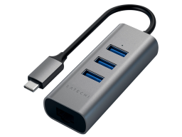 SATECHI Type-C 2-in-1 USB 3.0 Aluminum 3 Port Hub and Ethernet Port Space Gray