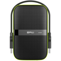Silicon Power Armor - A60 5TB Portable HDD USB 3.2 Gen1 Black/Green, Shockproof MIL-STD 810G Method 516.6 Procedure IV, Water-resistant IPX4, LED light