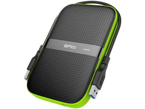 Silicon Power Armor - A60 5TB Portable HDD USB 3.2 Gen1 Black/Green, Shockproof MIL-STD 810G Method 516.6 Procedure IV, Water-resistant IPX4, LED light