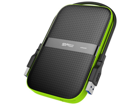 Silicon Power Armor - A60 2TB Portable HDD USB 3.2 Gen1 Black/Green, Shockproof MIL-STD 810G Method 516.6 Procedure IV, Water-resistant IPX4, LED light