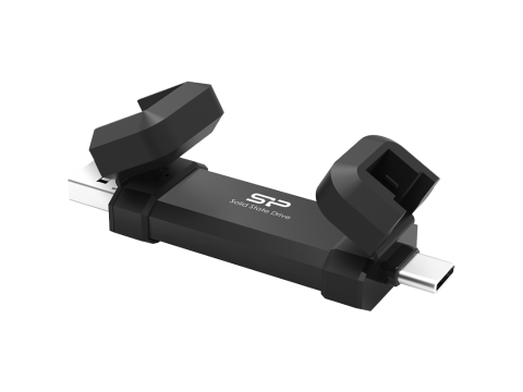 Silicon Power 250GB DS72 Dual USB-C/USB 3.2 Gen 2, Portable External SSD, Steam Deck and iPhone 15 Pro, R/W: up to 1050MB/s; 850MB/s, Black