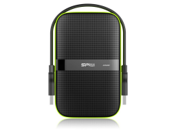 Silicon Power Armor - A60 1TB Portable HDD USB 3.2 Gen1 Black/Green, Shockproof MIL-STD 810G Method 516.6 Procedure IV, Water-resistant IPX4, LED light